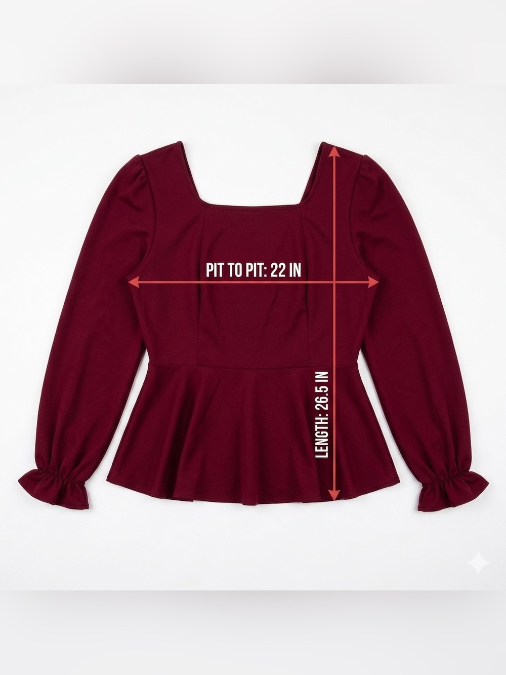 Jasambac Square-Neck Peplum Blouse in Deep Wine - Picture 7 of 7
